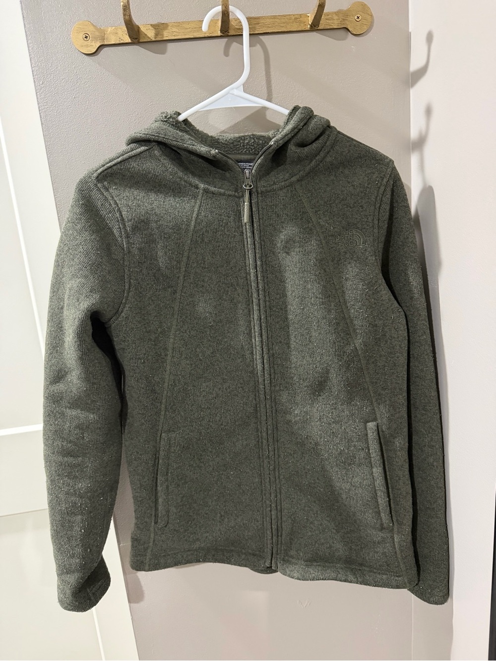 The North Face Olive Green womens Hooded Fleece Jacket